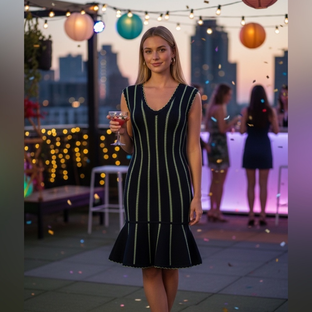 Herve Leger Navy Dress with Green Accents